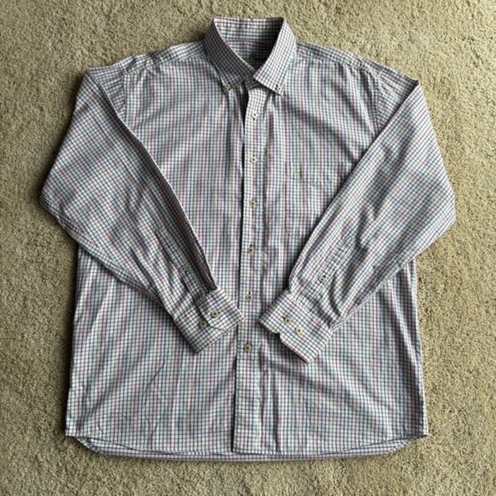 Alan Flusser Mens Button Down Shirt Size L Multicolor Check Cotton Long Sleeve